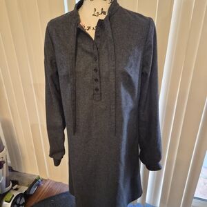 Isaac Mizrahi Charcoal Gray Long Sleeve Button-Placket Dress